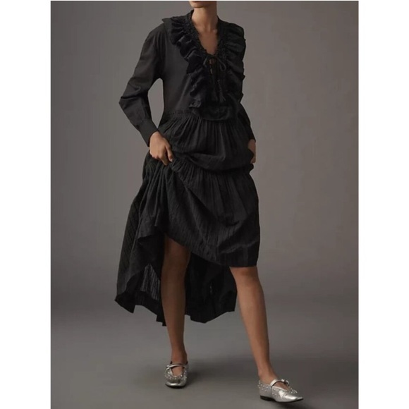 Pilcro Dresses & Skirts - Pilcro Anthropologie ruffle front lace up midi dress